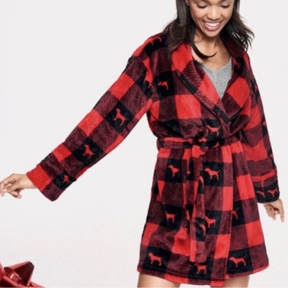 2 for 1 Price! VICTORIA’S SECRET Buffalo Plaid Robe PLUS New Tote Bag Sz XS/S